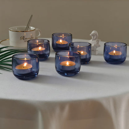 Gurfuy Glass Tealight Candle Holders 6 Set - Votive Candle Holder for Festival Wedding Propose Parties Holiday Table Centerpiece Shelf Decoration Fall Home Decor Blue