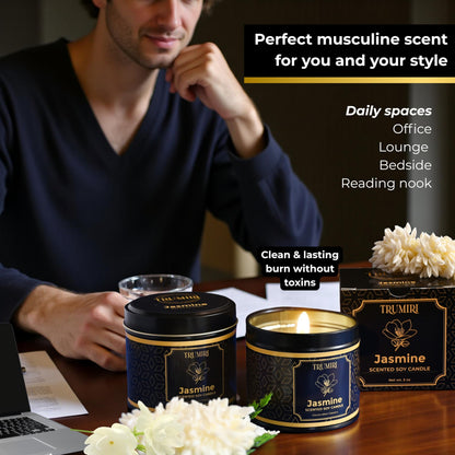 Jasmine Candle Strong Scented Soy Candel Clean Non Toxic Velas Aromáticas for Women Gift for Diwali Pack of 3 5Oz Decorative Tin Jars with Lids