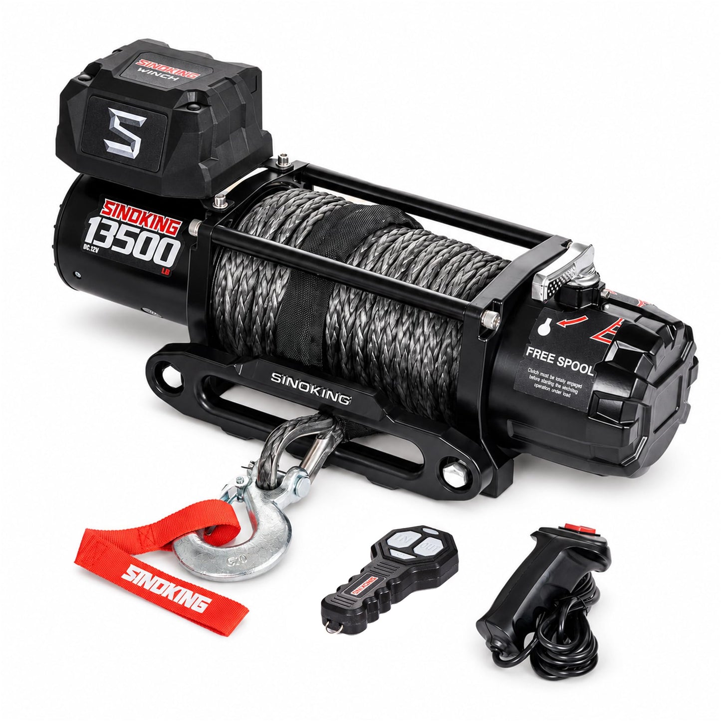 SINOKING 13500 lb Electric Winch for Jeep, Truck, SUV, Trailer Winch & Boat Winch – Heavy Duty Synthetic Rope 12V Winch, Waterproof Towing Winch with Wireless and Wired Remote