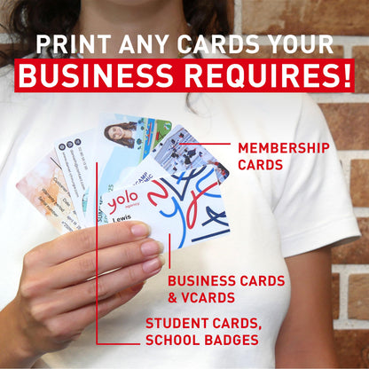 Badgy200 Plastic Card Printer with Badge Studio+ ID design software for full color, custom, tamper proof ID badges in seconds