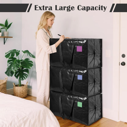 RMOHRO 12 Pack Moving Bags with Full-Open Side Zipper, Extra Large 93L Heavy Duty Waterproof Foldable Storage Totes for College Dorm, Moving & Home Organization Black