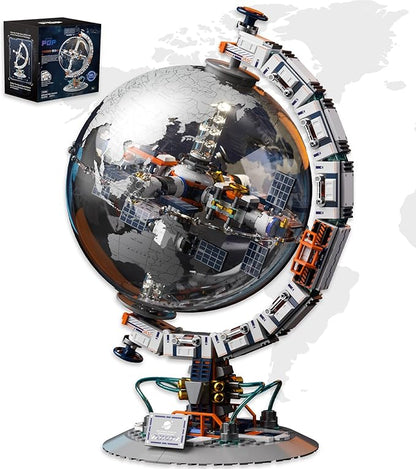 Space Station Globe Building Set for Adults 360° Rotatable STEM Toys with Dual Illumination Modes Compatible with Lego Hobby Gifts for Adults/Teens Home Decor