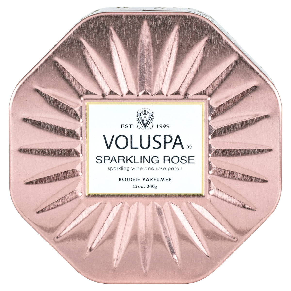 Voluspa Sparkling Rose, 3 Wick Tin Candle, 12 Ounce, 40 Hour Burn Time, Coconut Wax for Clean Burning, Handcrafted in the USA