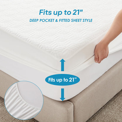 Cozymaker Queen Size 100% Waterproof Mattress Protector, Cooling Mattress Pad Cover Fitted 8"-21" Deep Pocket, 3D Air Fabric Soft Breathable Smooth Bed Cover Noiseless Washable