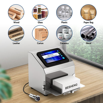 BESHENG Inkjet Coding Machine with 5 Inch Touch Screen Inkjet Coder with 42ml Original Quick-Drying Ink Cartridge Intelligence Batch Printer for Date/Time/Barcode/QR Code/Batch Number/Label/Picture