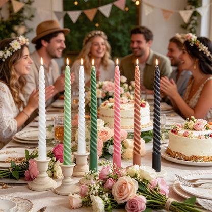 Whaline 12 Pcs 10 Inch Boho Spiral Taper Candles 6 Colors Dripless Twisted Wax Candles Long Unscented Candle Sticks for Home Party Dinner Table Supplies