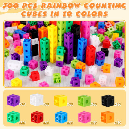 Jenaai 300 Pcs Linking Cubes with Storage Container Counting Cubes, Colorful Plastic Counting Block, Math Manipulatives Classroom Learning Supplies for Preschool Kindergarten(Pink)