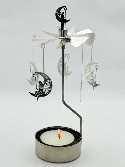Rotary Candle Holder Spinning Candleholder Metal Small Gift (Moon+Elf)