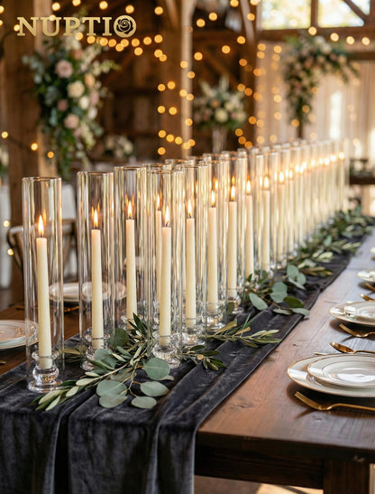 NUPTIO Hurricane Glass Candle Holders: Set of 30 Candlestick Holder with Thickend Windproof Chimney Covers - Tall Taper Candleholder Bulk for Wedding Table Centerpiece