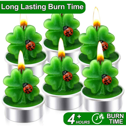 12 Pack St Patricks Day Decorations Green Tea Lights St Patricks Day Candles, Lucky Clovers Shamrocks Flameless Candle for St Patricks Day Accessories,St. Patricks Day Home Holiday Party Table Decor