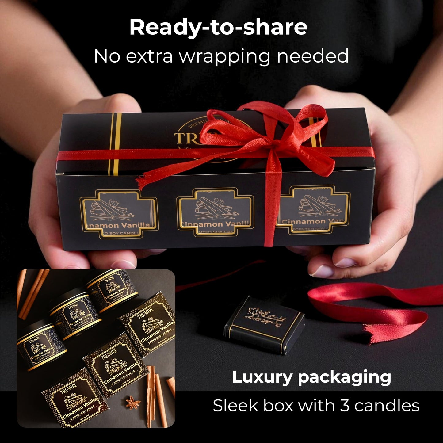 Vanilla Candle with Cinnamon Strong Scented Soy Candel Clean Non Toxic Velas Aromáticas for Women Gift for Fall Christmas Holidays Pack of 3 5Oz Decorative Tin Jars with Lids