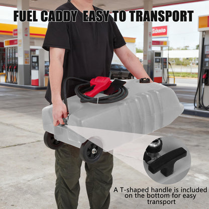 Garvee 14 gal Portable Fuel Tank, Gray Fuel Storage Container with Manual Siphon Pump & 10 ft Hose, Gasoline Diesel Caddy with Wheels, Fuel Transfer Tank for Car, ATV, Boat, Lawn Mower, Generator