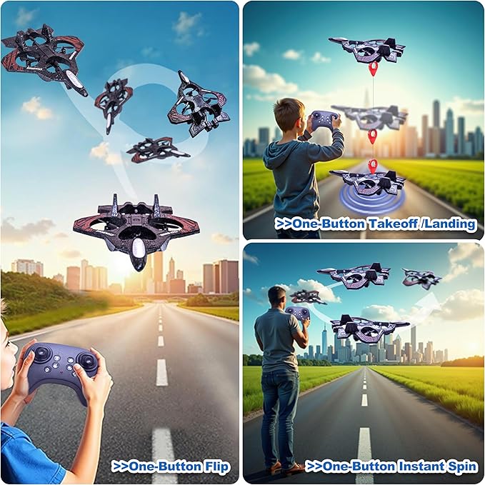 Foam RC AirplaneRemote Control Planes with LED Lights Fighter Jet for Night Flights Outdoor 360° Flip &amp Spin Stunt Drone Toy for Beginner Adults