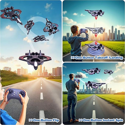 Foam RC AirplaneRemote Control Planes with LED Lights Fighter Jet for Night Flights Outdoor 360° Flip &amp Spin Stunt Drone Toy for Beginner Adults