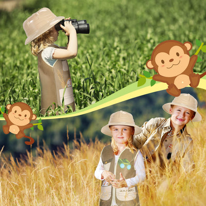 Geyoga 48 Pcs Explorer Costume Kids 24 Safari Vest and 24 Safari Hats Explorer Outfit for Kids Jungle Party Favors Outdoor Activity Halloween Birthday Gifts