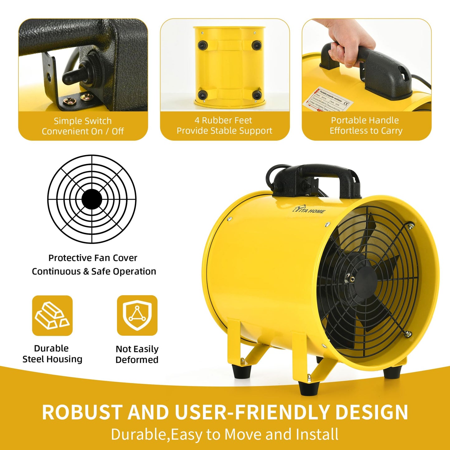 DWVO 12 Inch Utility Blower Fan, Two Speed Portable Extractor with GFCI Plug and Auto Shut-Off, Ventilation Fan with 16FT Flexible Duct for Paint Booths and Warehouses