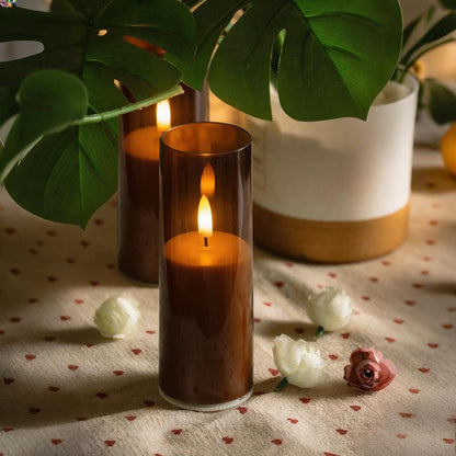 CANDLE CHOICE Indoor Outdoor Flameless Candles with Timer Waterproof Realistic Flickering Battery Operated Pillar LED Lights with Acrylic Shell Wedding Party Christmas Decorations 6 Pack 2”x6” Brown