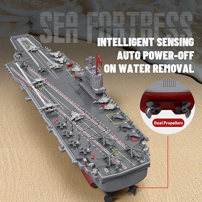 GoolRC RC Boats RC Warship Military Battleship 20KPH High Speed Remote Control Boat for Pools and Lakes 2.4GHz DIY Naval Forces Aircraft Carrier Model Kit with 2 Rechargeable Batteries