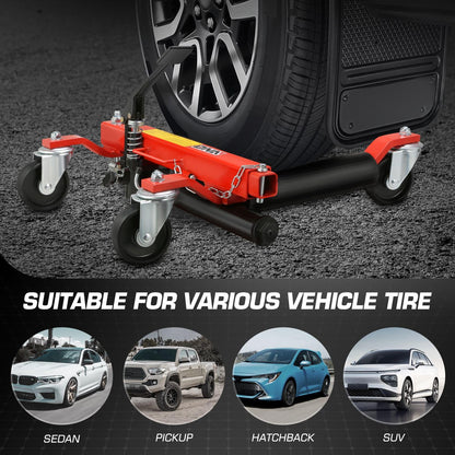 DNA Motoring 2pcs Car Wheel Dolly Jack Set Hydraulic 1500 lbs Car Skates, 9'' Wheel Vehicle Positioning Jack, Heavy Duty Rollers with Ratcheting Foot Pedal for Tire Auto Repair Moving, TOOLS-00758