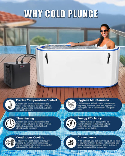 Erfolkerz 1/3 HP Cold Plunge Chiller,79gal 300L,Water Chiller for Ice Bath,Water Cooler with Complete Chiller Kit - 2 Ice Bath Chiller Pumps,Filter,Nozzles & Hoops,Hoses
