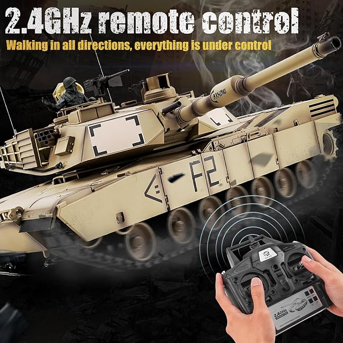 RC Tanks US M1A2 Abrams Army Tank HengLong 1:16 2.4ghz Remote Control Tank Vehicles with Sound &amp Light for Ages 14+