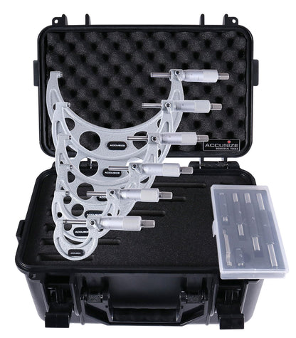 Accusize Industrial Tools 0-6 inch by 0.0001'' Ultra-Precision Outside Micrometers with Carbide Tips 6 Pc Set, Eg00-0906