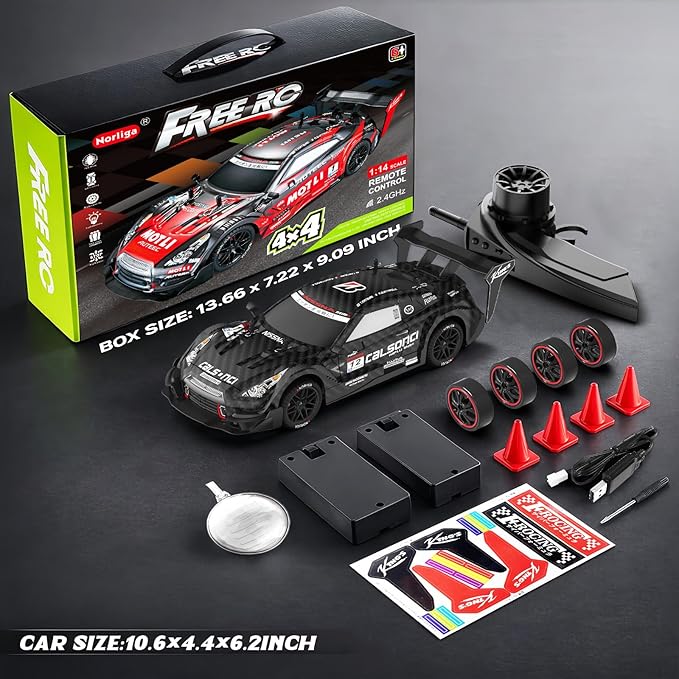 Remote Control Car RC Drift Car 1:16 Scale 4WD RC Vehicle with LED Lights 2.4GHz 30km/h RTR High Speed Racing Sport Toy for Adults Boys Girls Kids Gift 2Pcs Rechargeable Battery