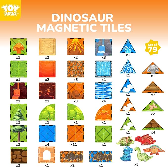 TOY Life 79PCS Magnetic Tiles Dinosaur Toys Set Magnet Building Blocks Lava Dino World for Kids Ages 3-5 Jungle Animals Construction Toys for Toddlers 4-8 STEM Educational Gift for Boys &amp Girls