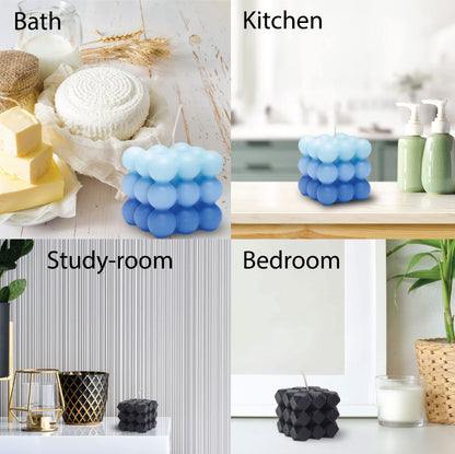 Bubble Candle, 4pcs Cube Soy Wax Bubble Candles Scented Aesthetic Bubble Candle Set for Home Bedroom Decor Birthday Mothers Day Gifts for Mom (Blue Bubble Candles)