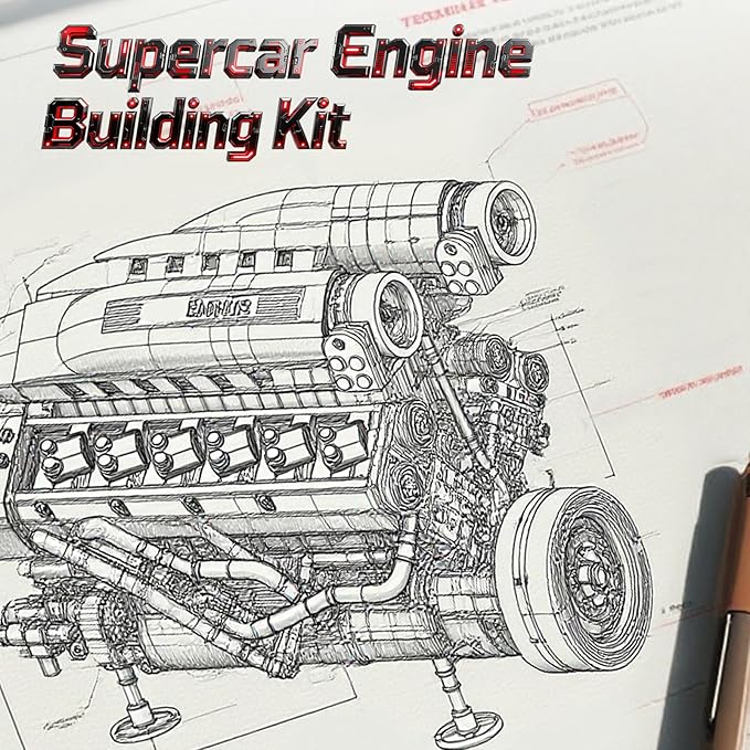 Reobrix V12 Engine Building Kit for Adults 65° V-Angle Supercar Engine Model with Motor Precision Mechanical Model Engines Kit for Display &amp Collection STEM Gift for Car Enthusiasts