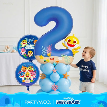 PartyWoo Baby Shark Blue Foil Number 2 Balloon 5pcs 40 18 Inch Blue Round Star Mylar Helium Birthday Balloons for Boys and Girls Baby Shark Under the Sea Ocean Kids Second Birthday Party Decorations