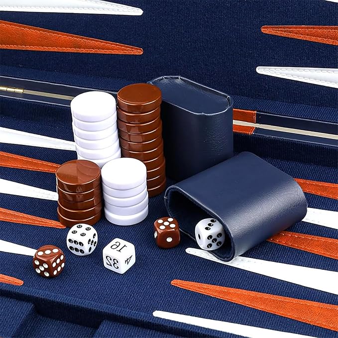 15-Inch Portable Backgammon Set with Faux Leather Case –Classic Board Game with Dice Chips &amp Doubling Cube for Travel &amp Home Entertainment