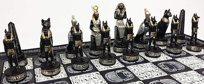 Egyptian Anubis Black and Silver Chess Men Set with Gold Accents - NO Board
