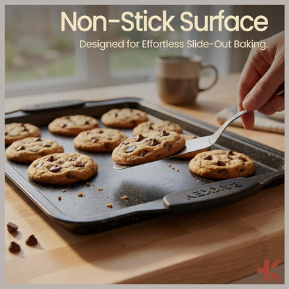 BAKKEN 8-Piece Nonstick Baking Pans Set - Professional Gray Marble Bakeware with Silicone Handles | Oven & Dishwasher Safe