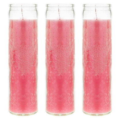 Mega Candles 3 pcs Unscented Pink 7 Day Glass Container Devotional Prayer Candles, Premium Wax Candle 2 Inch x 8 Inch, Sanctuary, Vigils, Prayers, Blessings, Religious, Memorials, Remembrance