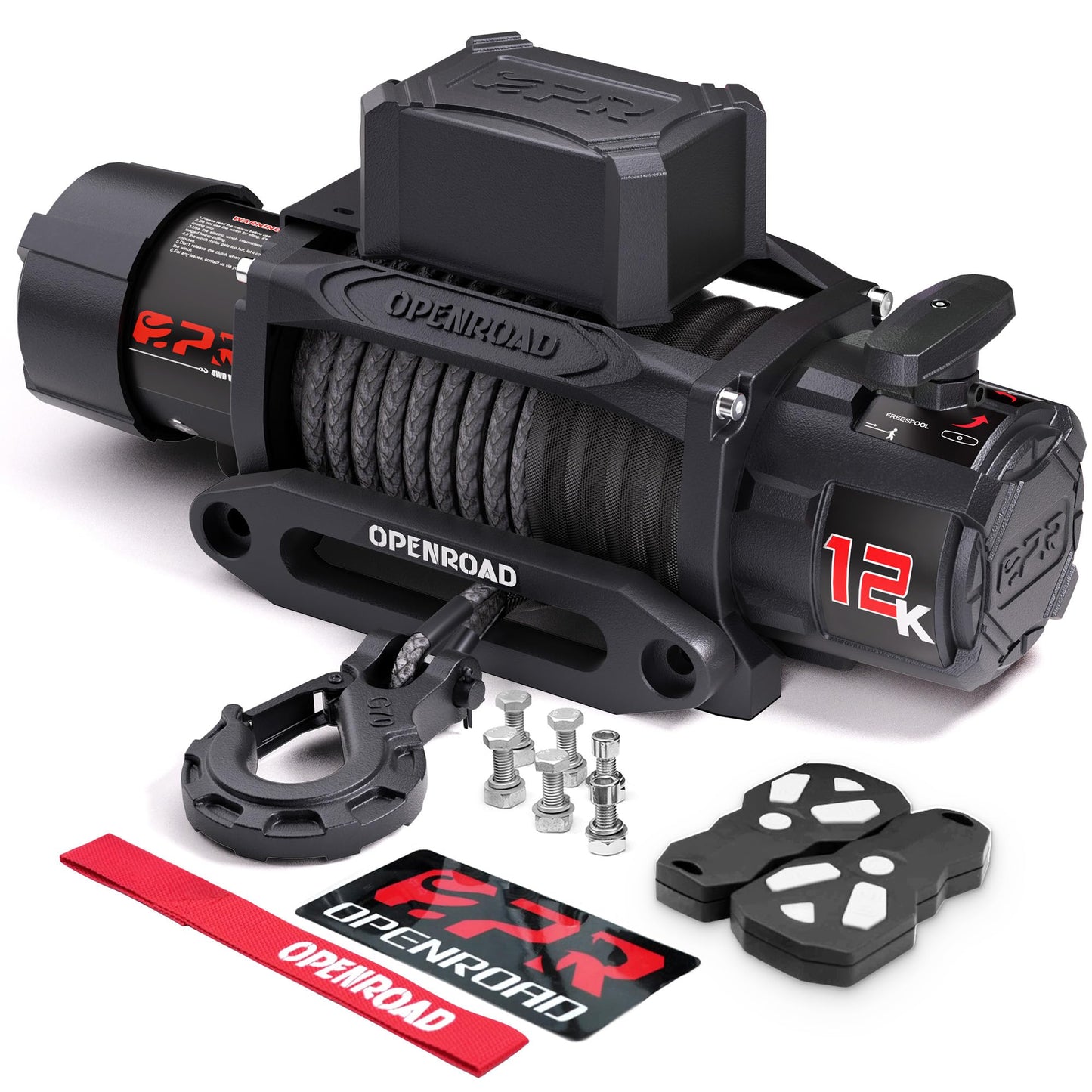 OPENROAD 12000 lbs Winch with Synthetic Rope and 2 Wireless Remotes -Panther Series 3S