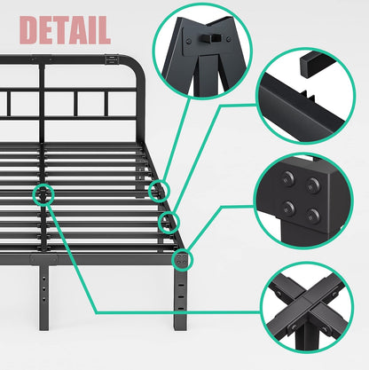 ZIYOO Queen Size Bed Frame - Heavy Duty Steel Slats, 1500LBS Support, Easy Assembly, Noise-Free | Black