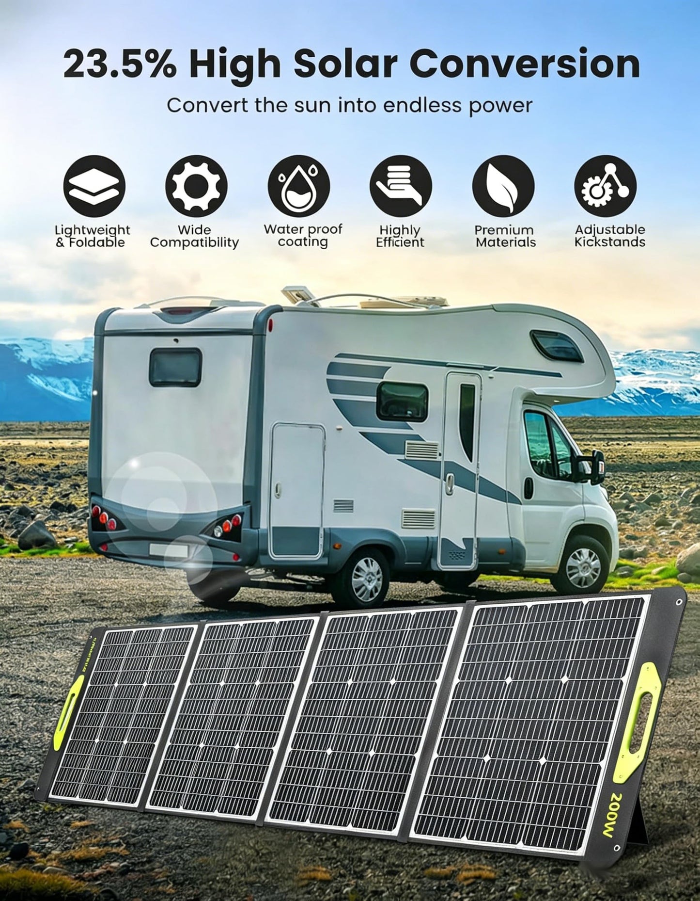 Greenmagic 200 Watt Portable Solar Panel, 23.5% High Efficiency 200W Foldable Solar Panel Charger IP67 Waterproof Solar Panel Kit w/DC XT60 MC4 Anderson Output for Home Farm Camping RV Power Station