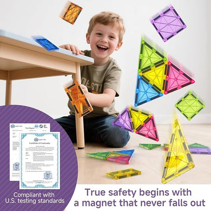 100Pcs Premium Magnetic Tiles Toys Set with Sturdy Iron Case STEM Educational Building Blocks for Kids Ages 3-5 4-8 Montessori Sensory Toys Creative Birthday Gifts for Toddler Boys &amp Girls