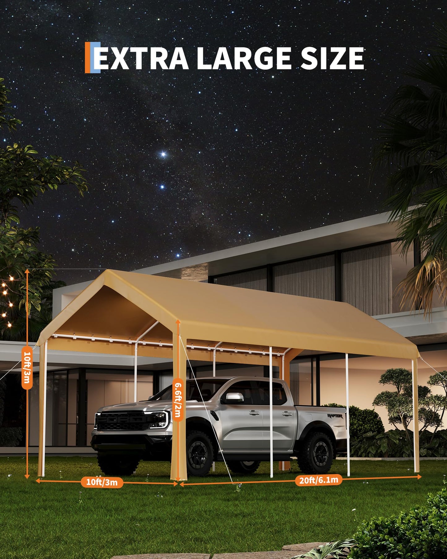 10x20FT Heavy Duty Metal Famel Carport,Outdoor Canopy for Vehicles,Reinforced Carports,Waterproof Anti-UV and All-Weather Use Permanent Shelter Car Port,Yellow