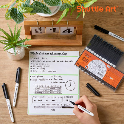Shuttle Art Ultra Fine Dry Erase Markers, 15 Pack Black Whiteboard Markers with Erase, Dry Erase Markers Perfect For Writing on Whiteboards, Dry-Erase Boards,Mirrors for School Office Home