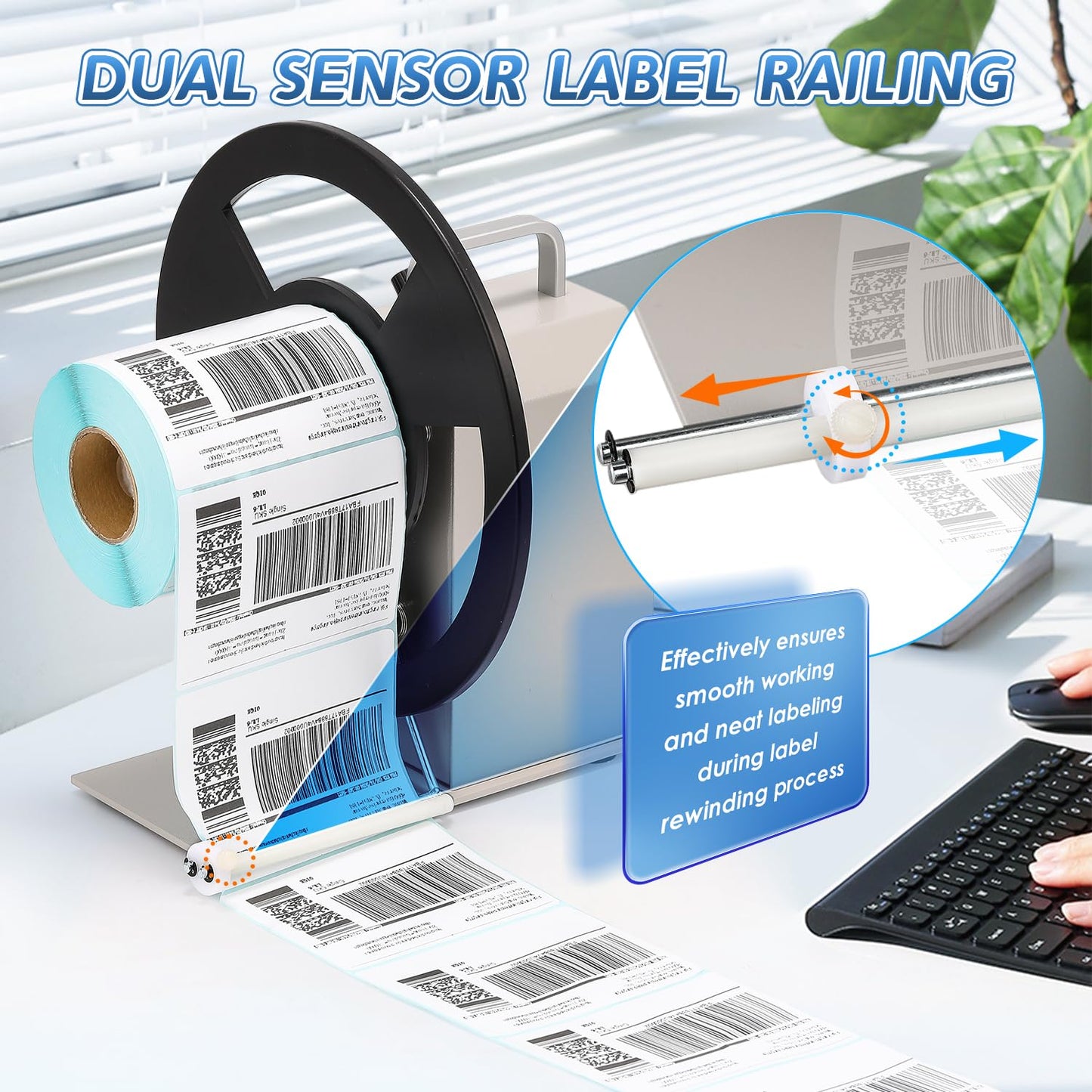 Frifreego Automatic Label Rewinder, Speed-Adjustable Sticker Rewinder, Bidirectional Label Rewinding Machine, Synchronized with Printer, 1"/1.5"/3" Core Holder, Width 3.54"