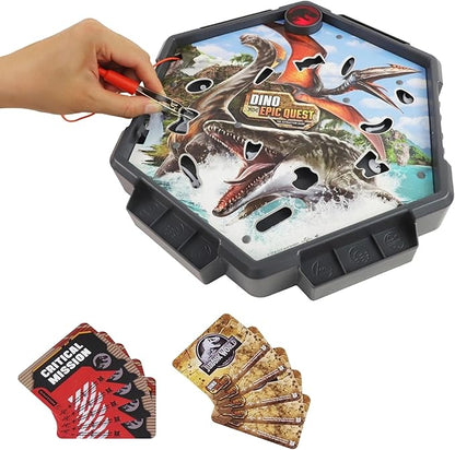 Jurassic World Dino Epic Quest Board Game– Interactive Buzzer DNA Extraction Challenge w/Tweezers Air Land &amp Sea Dinosaurs Skill-Building Family Game for Kids &amp Adults Hand-Eye Coordinatio