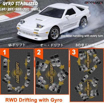 Skymaker Mazda RX7-FC RC Drift Car - 1:18 LDRC RWD Remote Control Car with Two Batteries &amp Metal Drive Shaft Easy to Drift for Adults Indoors Racing(White with Gyro)