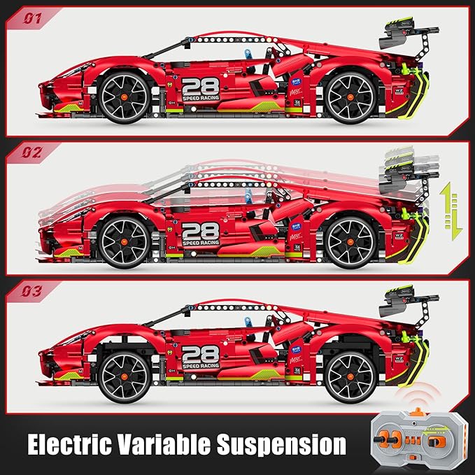 Remote Control Super Car Building Kits 1835PCS Technique Plated Race Car Building Set for Adults Men Teens - with 5 Fast Motors Electric Height Adjustment &amp Drift Spin Wheels
