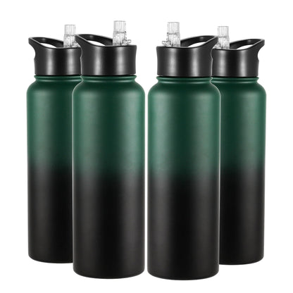 VEGOND 40 oz Insulated Water Bottle Bulk Stainless Steel Metal Water Bottles with Leak Proof Straw Lid & Spout Lid, Wide Mouth Double Walled Vacuum Travel Sports Bottle, 4 Pack