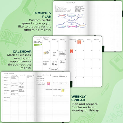 Clever Fox Teacher Planner – School Year Planner with Calendars & Lesson Plans – Teacher Plan Book for Classroom & Homeschool Organization - Undated, 7x10″, Hardcover (Dark Green)
