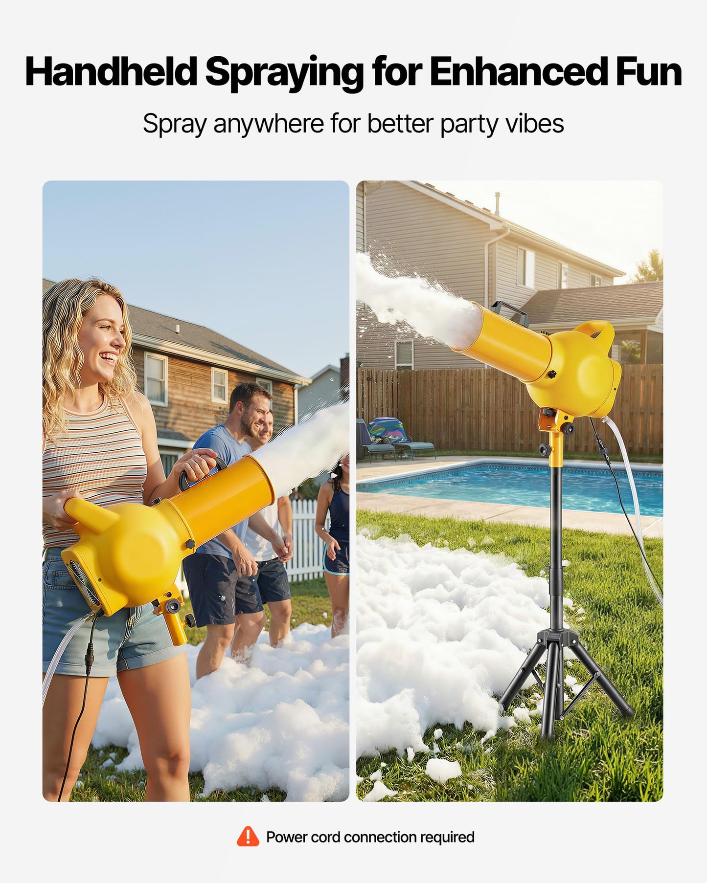 VEVOR Foam Machine, Handheld Spray Foam Cannon Party Machine, Bubble Cannon with Fan & Triangular Structure, Dense Foams Maker for Gatherings, Backyard, Celebrations & Party, Continuous Foams Output
