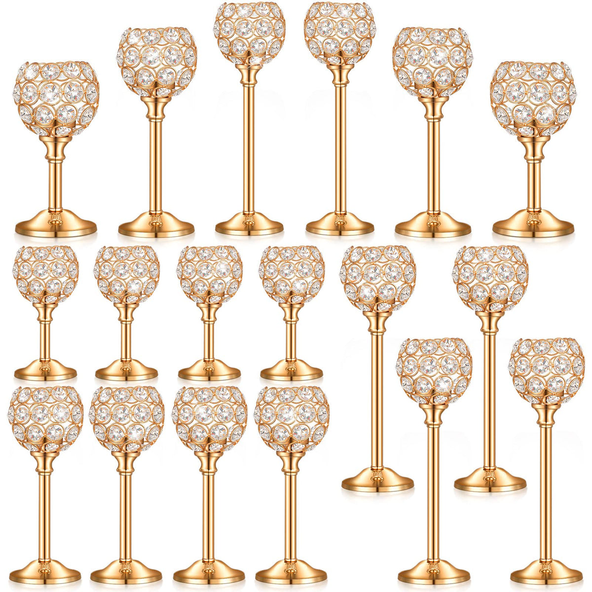 Qunclay 18 Pieces Crystal Candle Holders Bulk Candle Stick Holder Centerpieces for Table Wedding Centerpieces Crystal Decorative Tealight Dining Table Decor for Party(Gold)