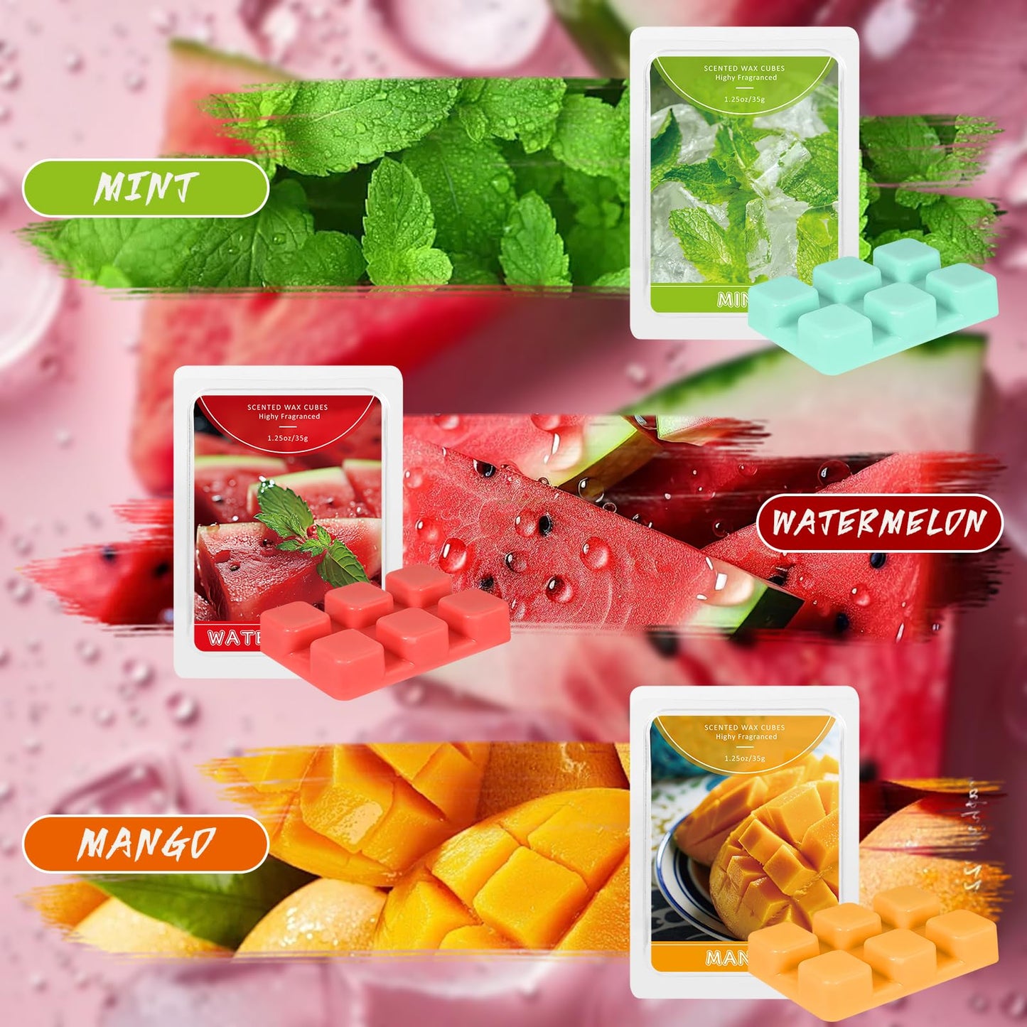 SCENTORINI Wax Melts, Scented Wax Cubes Strong Scent, Summer Scents Soy Wax for Wax Warmer - Pineapple, Watermelon, Strawberry, Mango, Passion Fruit, Mint, 6 Pack